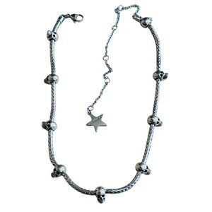 Dalmata D Steel skull Necklace silver choker Gothic Punk Rockabilly chain 17"